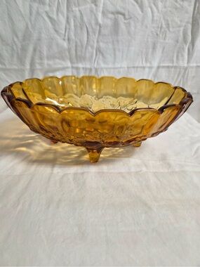 Vintage Indiana glass harvest amber footed fruit bowl